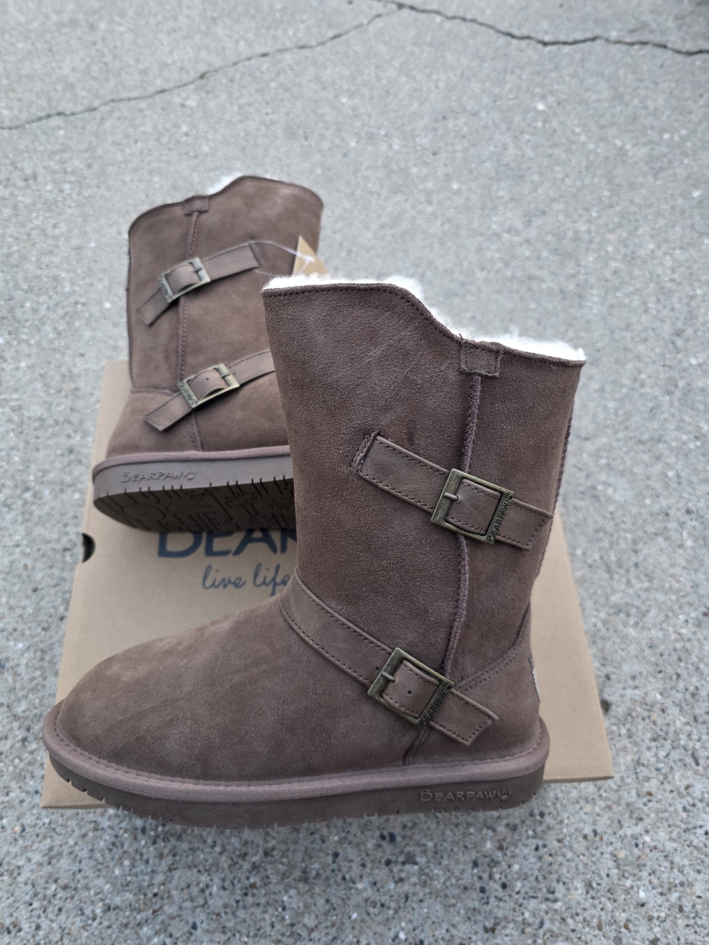 BEARPAW Women's Brown Suede Shearling Buckle Boots Size 7